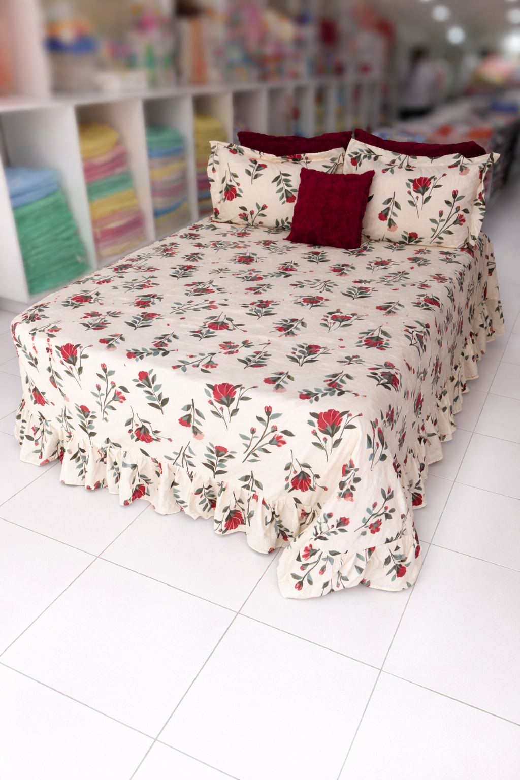 Lençol com babado Queen 2.40x 2.60 frinhas com abas americana