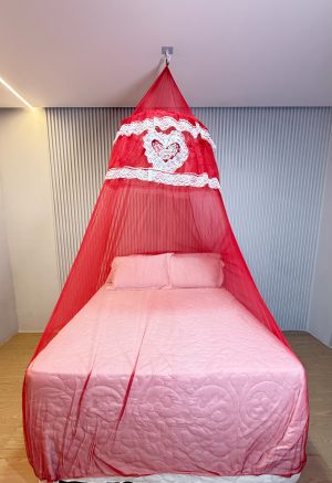 Mosquiteiro enfeitado de coração bordado de Teto com elástico Renda–volta ao mundo para cama casal box Queen King e solt