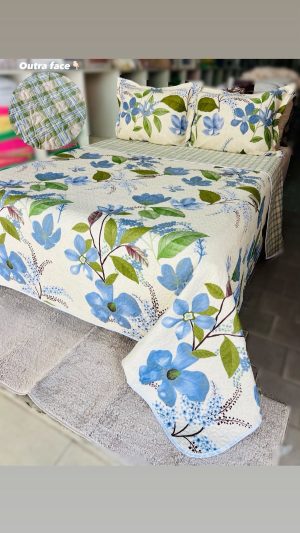 Kit Colcha Cobre Leito Estampado, Dupla Face, 3 peças, Matelado  - (Casal ou Queen)