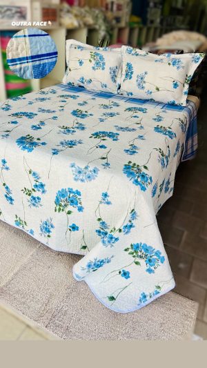 Kit Colcha Cobre Leito Estampado, Dupla Face, 3 peças, Matelado  - (Casal ou Queen)